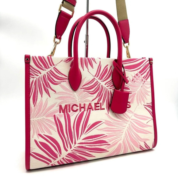 Michael Kors Medium Mirella Tote Bag Electric Pink Multi Leather - Picture 3 of 11